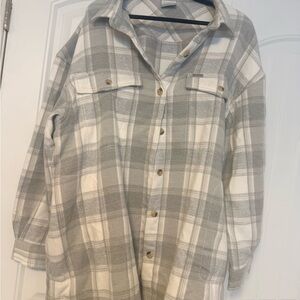 Columbia fleece jacket Gray and White Plaid Button-Up